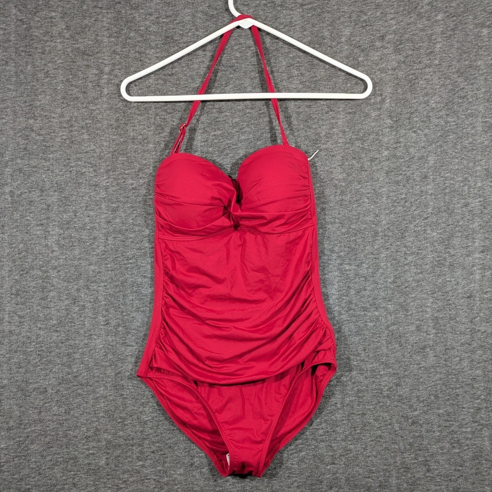 Anne Cole Twist Front One Piece SwimsuitRed Ruched Halter Bathing Suit NWT Sz 6